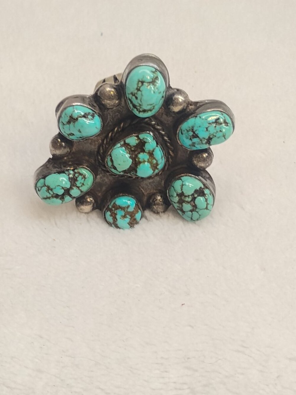 Vintage Navajo Turquoise Cluster Sterling Silver Ring Native American Southwest - Picture 4 of 13